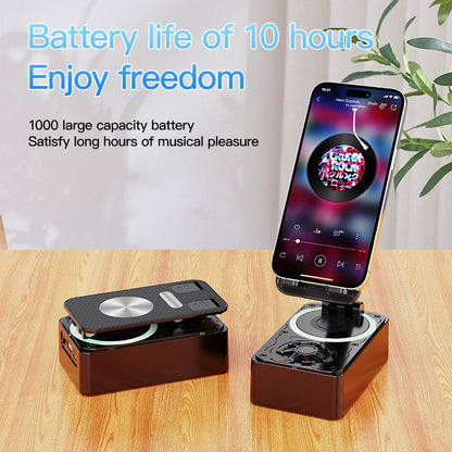 Caixa de som Bluetooth 3 em 1 com power bank e suporte dobrável para celular, com almofadas antiderrapantes para reuniões em vídeo e transmissões ao vivo