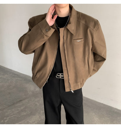 Short Jacket Men's Autumn Winter Handsome American Shoulder Pad Coat High-end Lapel Baseball Uniform