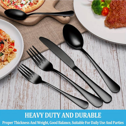 36-Piece Black Silverware Set With Steak Knives, Black Flatware Set Food-Grade Stainless Steel Tableware Cutlery Set