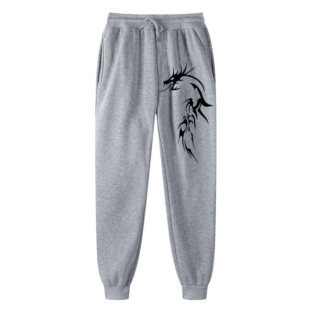 Calças masculinas vintage com cordão, calças de moletom com estampa de dragão, calças de moda, calças de hip hop, calças confortáveis e soltas, tendência unissex