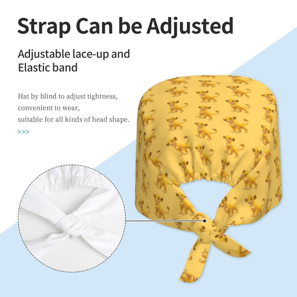 Boné cirúrgico personalizado O Rei Leão, divertido, para homens e mulheres, chapéu de esfoliação, gorro de enfermeira para dentista