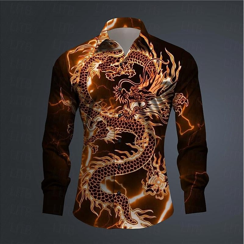 Hawaii Men's 3D Printed Dragon Print Roll-down Button-down Shirt Outdoor Street Long Sleeve Clothing Fashion Casual Beach Style