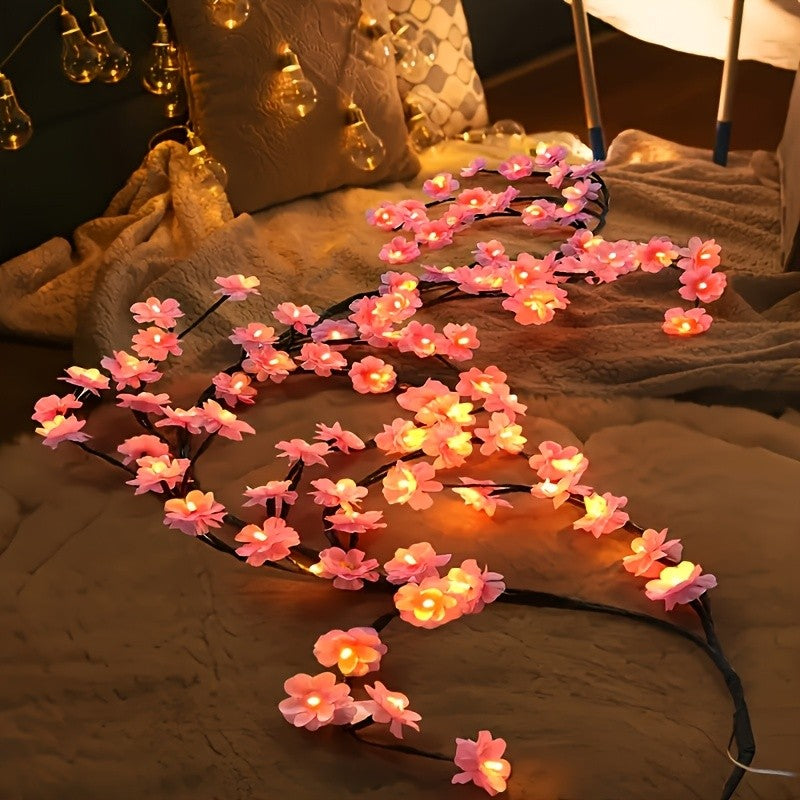 72/96 Cherry Blossom Vine String Lights Glowing Cherry Blossom Branch Lights, Flexible Blossom Vine Lights 8 Mode For Home Decor