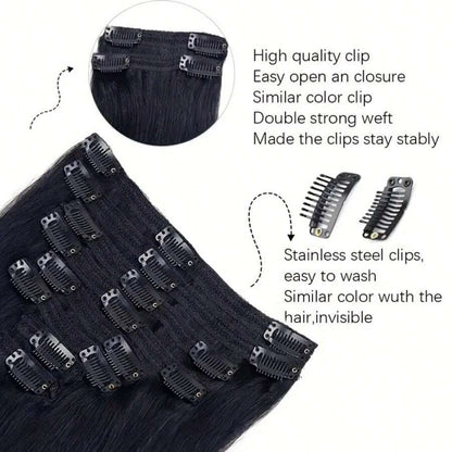 Extensões de Cabelo Clip-in de 24 Polegadas 250% Densidade Cabelo Humano Remy Preto Para Mulheres Invisível Liso Natural Sem Costura 8 Peças 100g