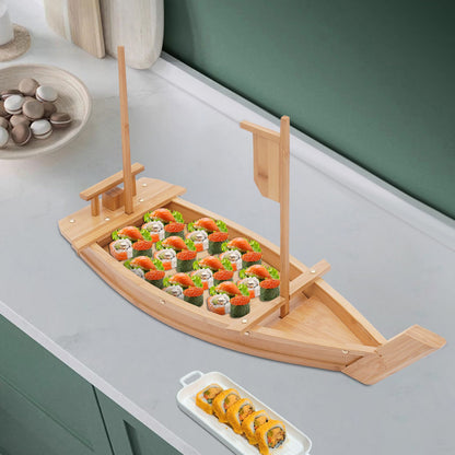 Sushi Boat Serving Tray 28in Large Size Bamboo Boat-Shaped Sushi Serving Tray for Party Buffet Dinner