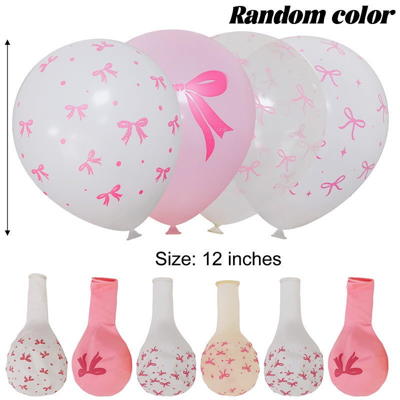 50/10pcs Bow Theme Latex Balloon 12 Inches Bowknot Print White Balloons for Kids Girls Birthday Baby Shower Wedding Party Decor