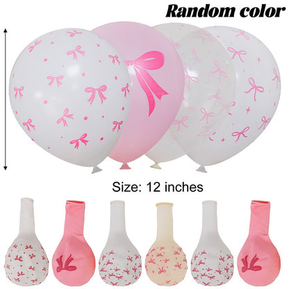 50/10pcs Bow Theme Latex Balloon 12 Inches Bowknot Print White Balloons for Kids Girls Birthday Baby Shower Wedding Party Decor
