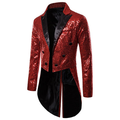 Fashionable Tailcoats for Men's Party Stage Banquets Nightclubs Performances Sequins Designs Slim Fit Blazer Masculino