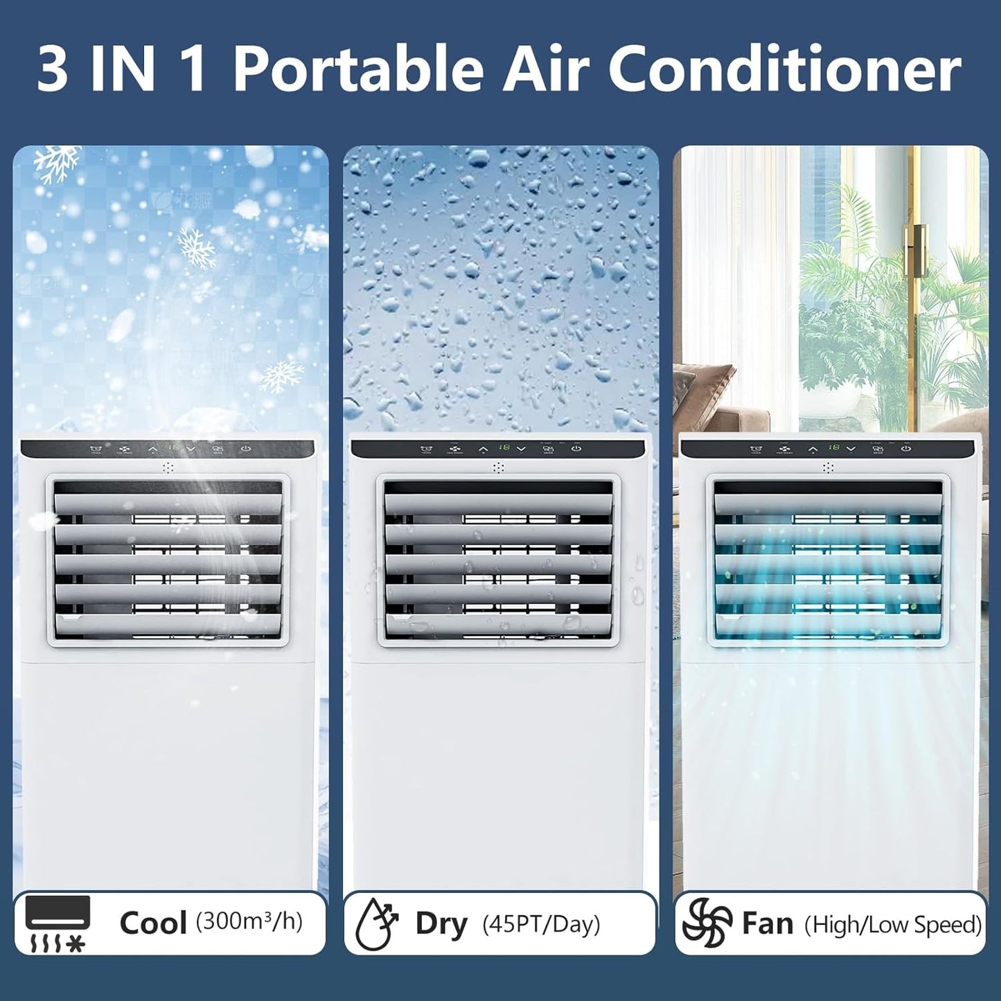 Ar-Condicionado Portátil 8000 BTU, Unidade de AC Portátil com Controle Remoto, Display Digital/Timer de 24 Horas, Resfria/Ventila/Desumidifica para Quarto