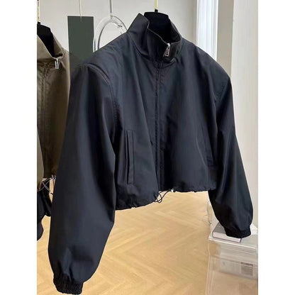 2025 New Autumn Korean Style High-End FeelDesign Stand Collar Cropped Jacket For Women Petite Workwear Elegant Casual Chic Tops