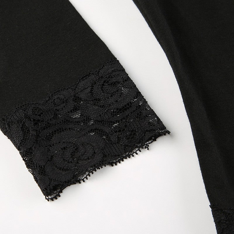 2000s Graphic T Shirt Vintage Fairy Grunge Women Autumn Lace Trim Long Sleeve Slim Fits Tops y2k Clothes Basic Harajuku Tees