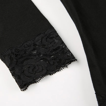 2000s Graphic T Shirt Vintage Fairy Grunge Women Autumn Lace Trim Long Sleeve Slim Fits Tops y2k Clothes Basic Harajuku Tees