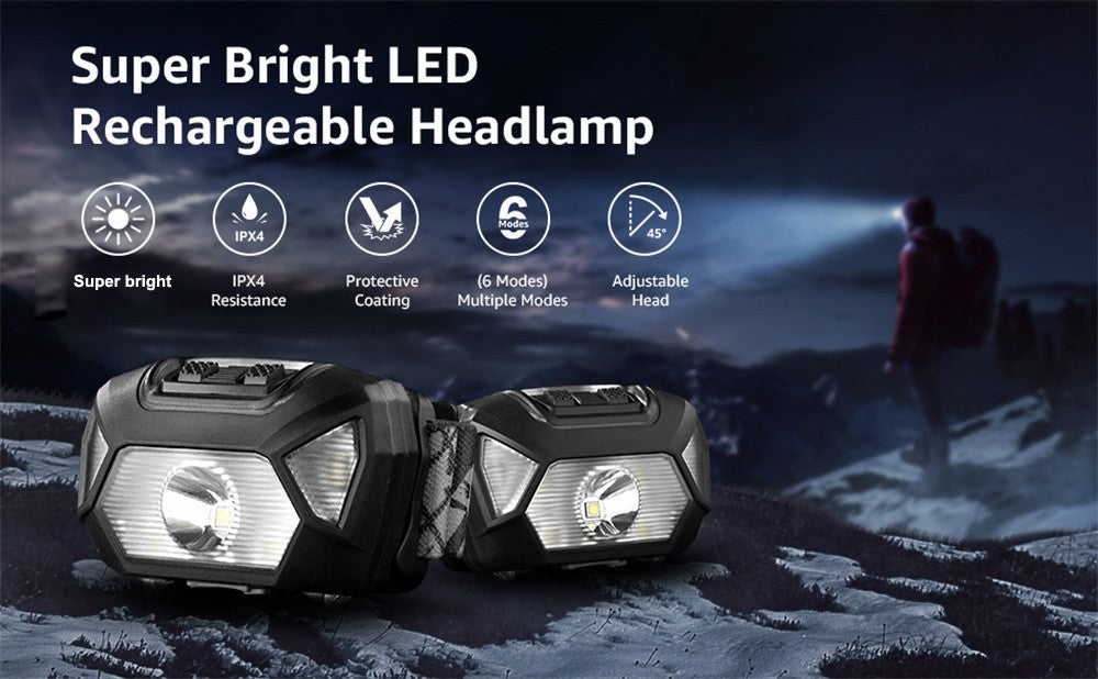 6 Modes Usb Rechargeable Headlamp IPX4 Waterproof Headlight Flashlights LED Head Lamp With Red Green Light For Outdoor Fishing