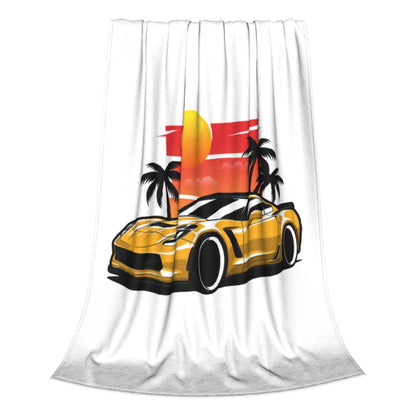 Manta de Lã Amarela Corvette Z06 Pôr do Sol Palmeiras Mantas de Pelúcia Quentes Roupa de Cama Macia para Cama Sala de Estar Casa Piquenique Sofá