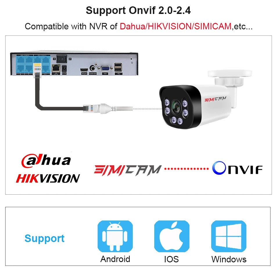 Super HD Infrared Night Vision Bullet Video Surveillance for NVR, 4K Poe Security Camera with Audio, 48V POE, DC 12V 4MP 5MP 8MP