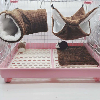 Rede de estimação quente de inverno, rede de hamster de pelúcia espessa de camada dupla, chinchila, porquinho da índia, furão, saco de dormir, gaiola suspensa de hamster