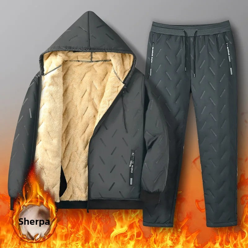 Men's Winter Lamb Velvet Jacket Fleece Lined Cotton Suit Hooded Loose plus Size Warm Cotton Coat Thermal Cotton Clothing
