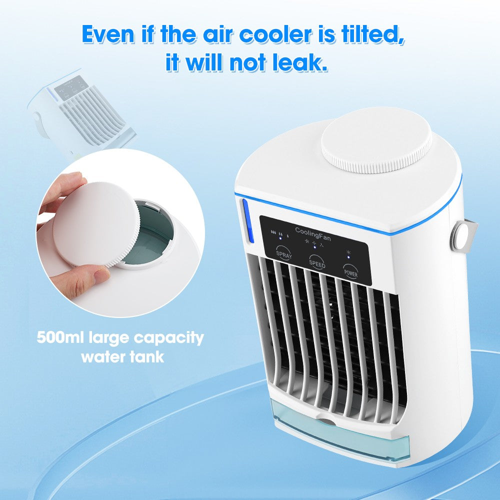 Portable Air Conditioner Mini Air Cooler USB Air Conditioning Fan 500ml Ice Water Air Cooling Fan With Humidifier for Bedroom