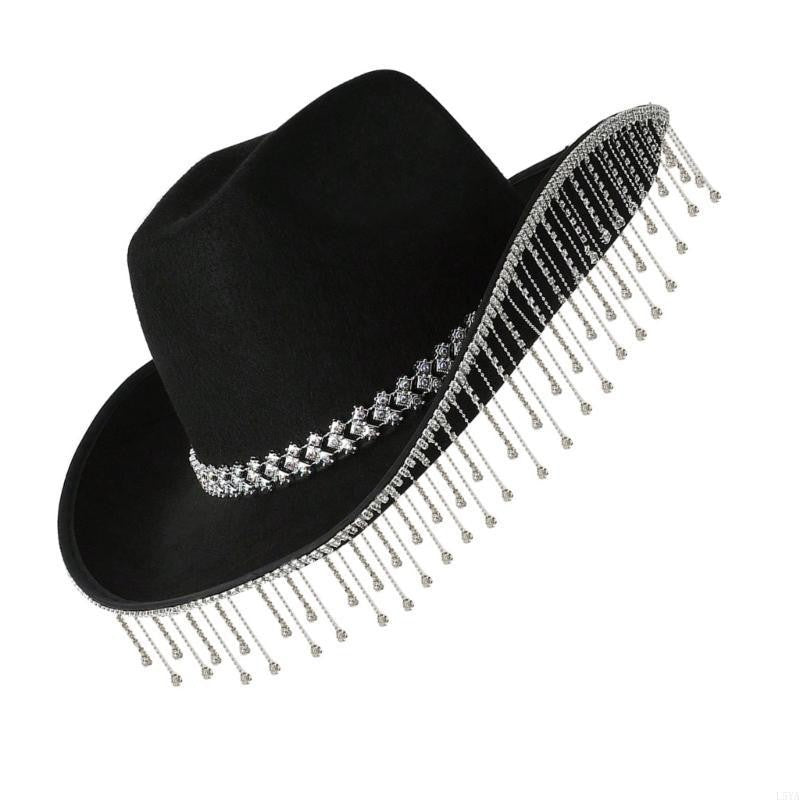 L5YA Soft Sweet Unisex Hat British Stylish Hat Rhinestones Fashionable Western Hat for Parties and Weddings