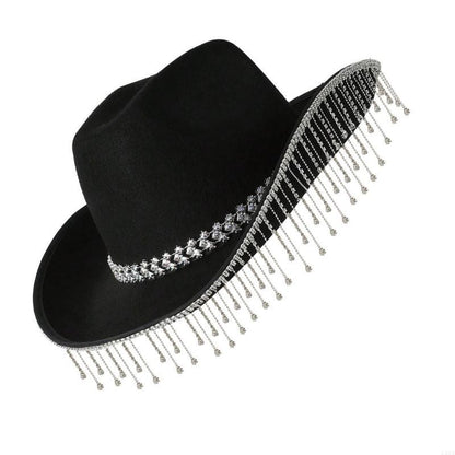 L5YA Soft Sweet Unisex Hat British Stylish Hat Rhinestones Fashionable Western Hat for Parties and Weddings