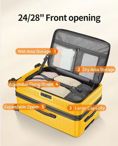 Mala de Viagem com Capacidade Expansível, Abertura Frontal, Rodas Giratórias, Trava TSA, Material PC, Bagagem de Rolamento 20/24/28