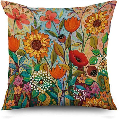 Flower Pillow Cover, Retro Oil Painting Flower Sea Pattern Sofa Decorative Cushion Covers Outdoor Upholstery Pillow Case