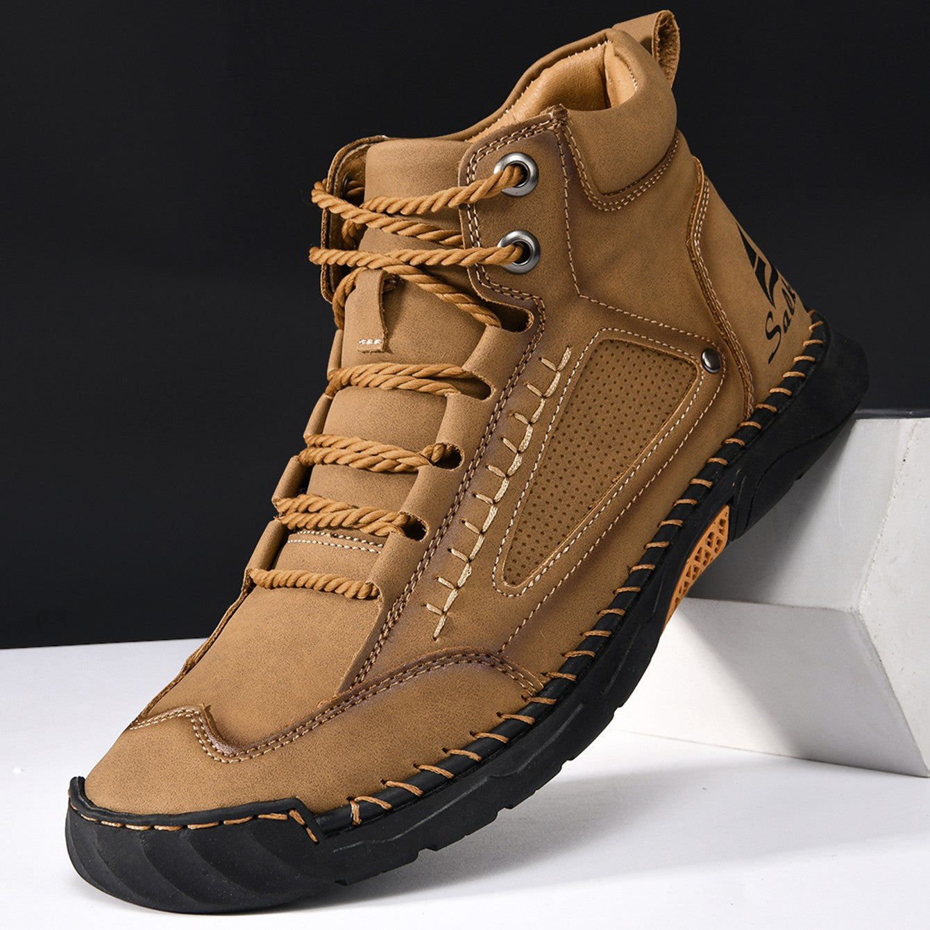 New Handmand Casual Leather Shoes Outdoor Men Boots Autumn Retro Breathable Casual Shoes Lace Up Blue Ankle Boots Winter Autumn