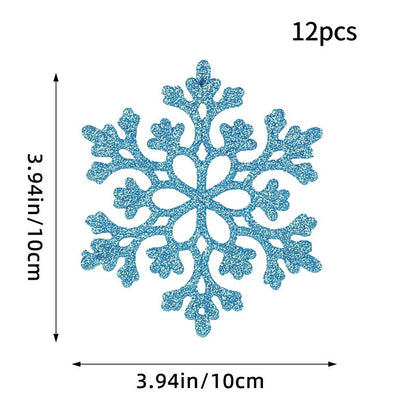 12PCS Pink Glitter Plastic Snowflake Decorations 10cm Christmas Tree Hollow Snowflake Pendants New Year Party Festival Supplies