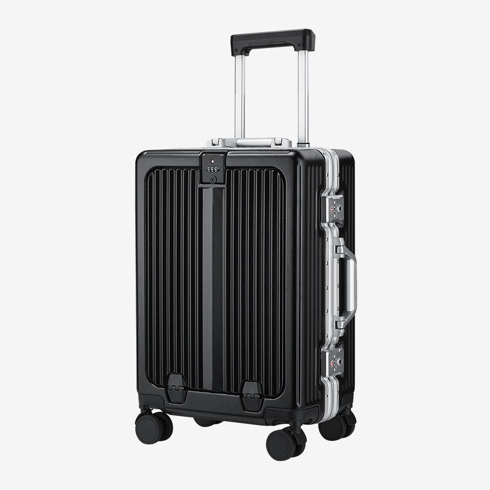 20/24 Inch Front Open Luggage Multifunctional Aluminum Frame Trolley Case with USB Cup Holder Large Boarding Box Suitcase