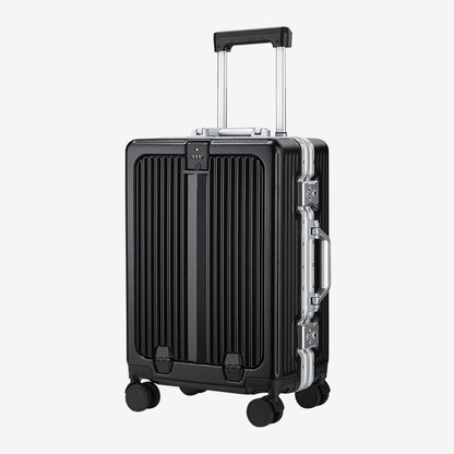 20/24 Inch Front Open Luggage Multifunctional Aluminum Frame Trolley Case with USB Cup Holder Large Boarding Box Suitcase