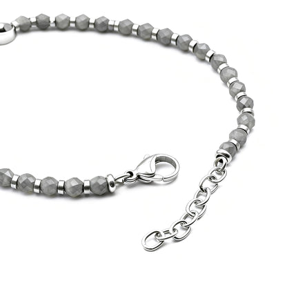 Pulseira Masculina Runda com Pingente Âncora em Hematita Preta Aço Inoxidável Ajustável 22cm Joia de Miçangas com Amuleto da Moda