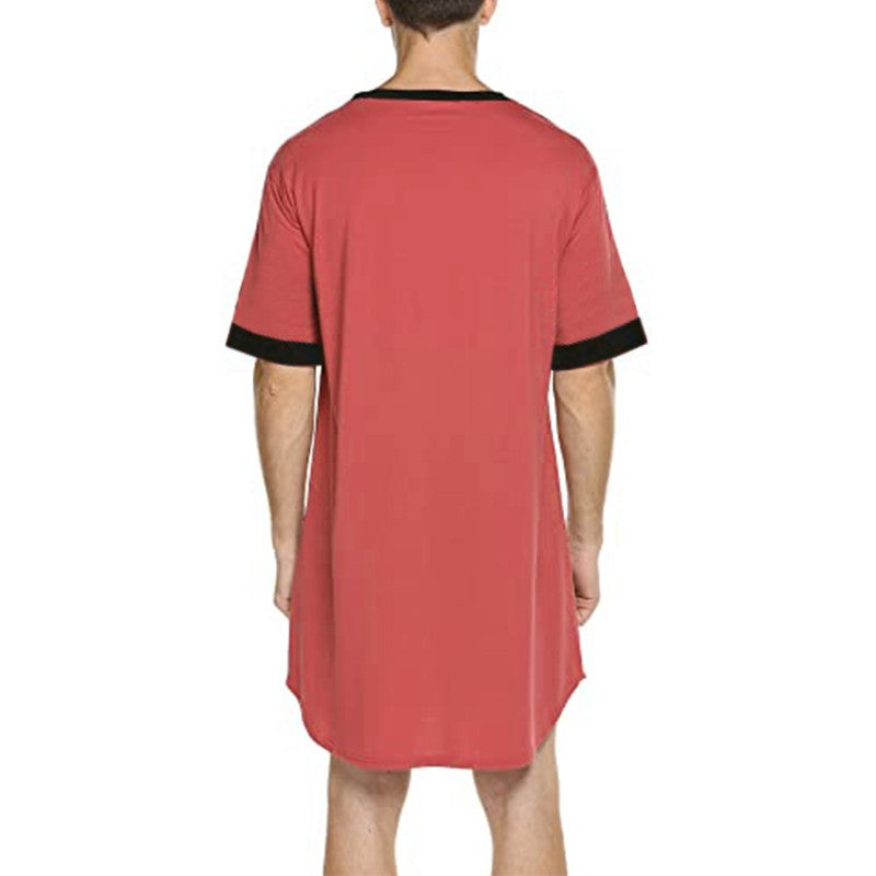 INCERUN 2024 Men Sleep Robes Short Sleeve V Neck Nightgown Patchwork Cozy Homewear Fashion Loose Mens Bathrobes Dressing Gown