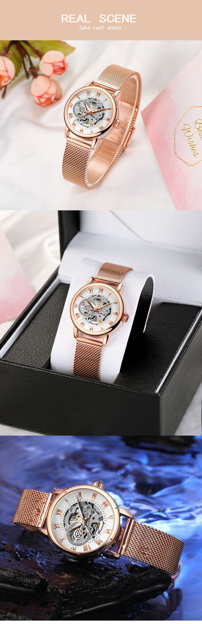 Forsining 099L Girl Bracelet Mechanical Watch With Manual Hand Wind Mechanical Wristwatch Mesh strap Female Watch Reloj Mujer