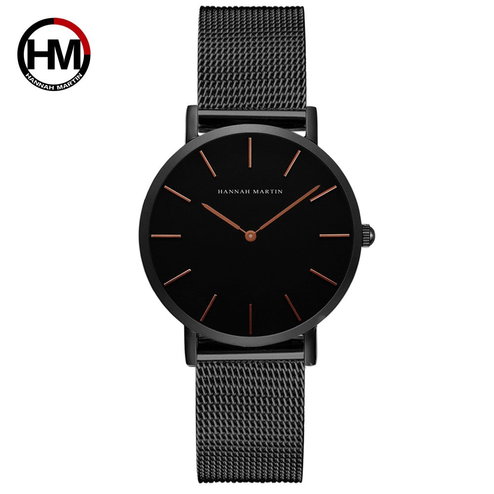Hannah Martin Women Watch Japan Quartz Movement Simple Waterproof Rose Gold Stainless Steel Mesh Ladies watch relogio feminino
