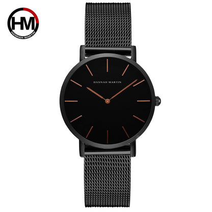 Hannah Martin Women Watch Japan Quartz Movement Simple Waterproof Rose Gold Stainless Steel Mesh Ladies watch relogio feminino