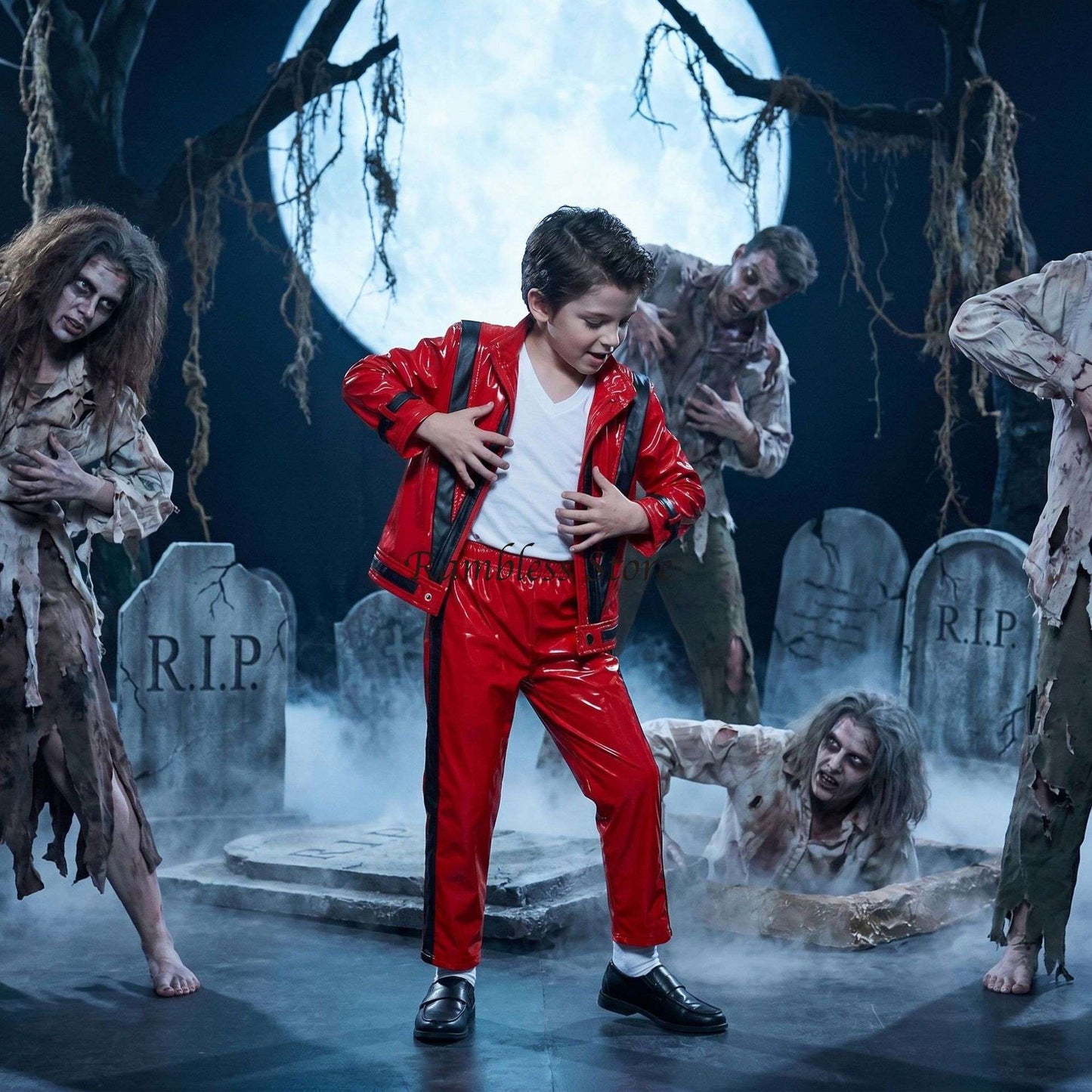 Red Jackets for Michael Jackson Cos Dancing Clothes Children Kids Halloween Purim MJ Dancer King Cos Performance Suits
