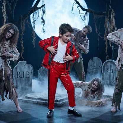 Red Jackets for Michael Jackson Cos Dancing Clothes Children Kids Halloween Purim MJ Dancer King Cos Performance Suits