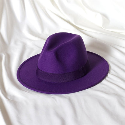 Leather Pink Fedora Wide brimmed Jazz Hat Autumn/Winter Classic Elegant Panama Hat Gentleman Hat Wholesale Sombrero