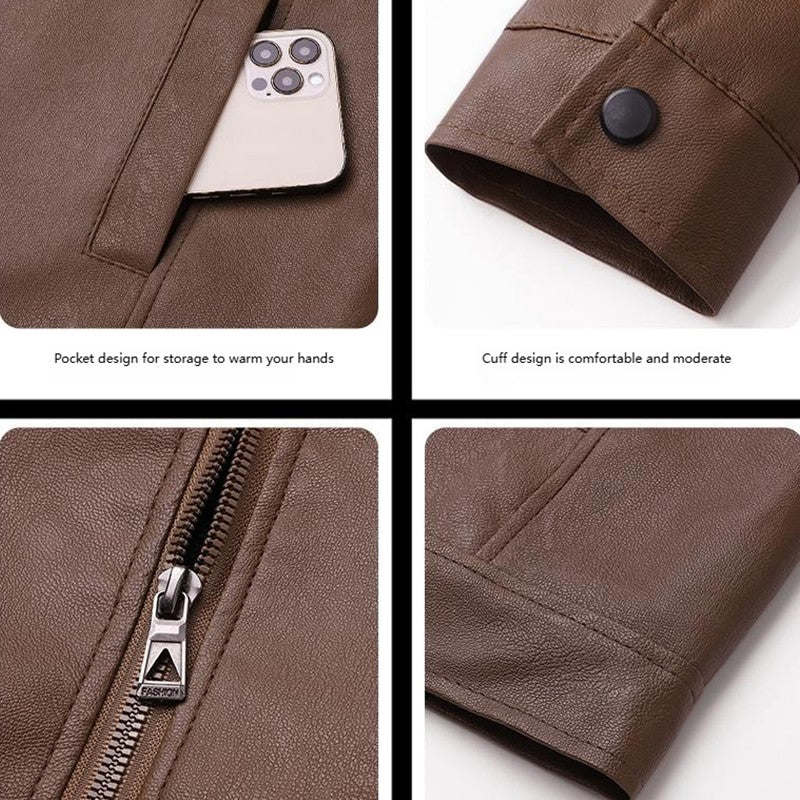 Autumn Thin Velvet Leather Jacket Men 2025 New  Coat Men's Top Windproof Leisure Mens Streetwear Zipper Retro Moto Biker jackets