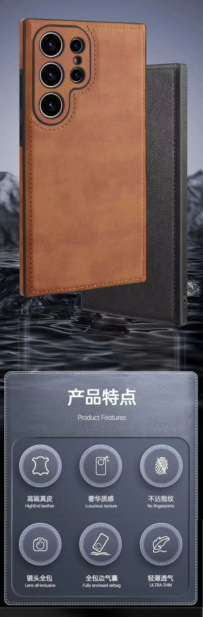 Capa de couro PU vintage de luxo para Samsung S25 Ultra S24 Plus S23 S22 S24Ultra, fina, à prova de choque, com para-choque macio