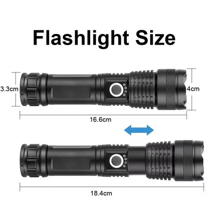 High Power Rechargeable LED Tactical Flashlight Aluminum Alloy Super Bright Telescopic Zoom Torch Lamp Outdoor Camping Fishing