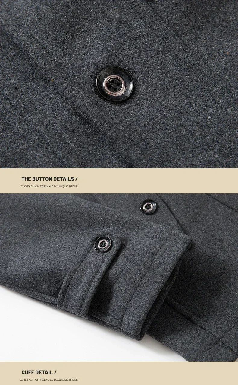 Overcoat 4XL Autumn Winter Mens Wool Trench Coats Fashion Middle Long Jacket Male Double Collar Zipper Coat Windbreak Woolen