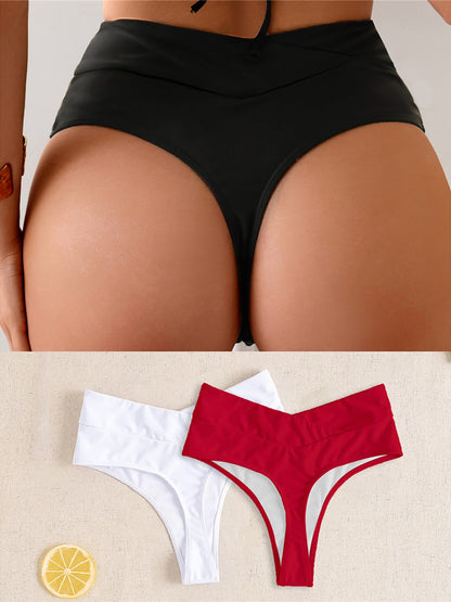 S - XL High Waist High Leg Cut Bikini Bottom Swim Brief Women Swimwear Female Bather Brazilian Tanga Panties Underwear K7095