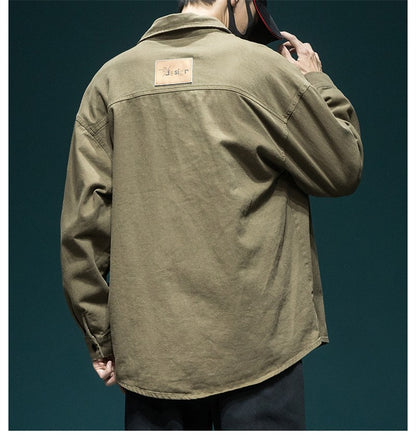 Autumn Men's Long Sleeve Cargo Shirt Casual Korean Fashion Oversize Blouses Hombre 2025 New High Street Y2K T Shirt Baggy Jacket