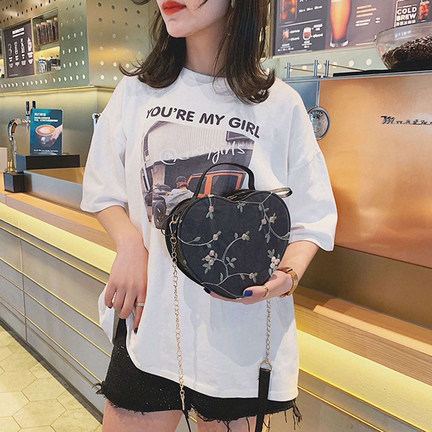 Women Sweet Crossbody Bag PU Leather Handbags with Lace & Flower Pattern for Commuting Business Travel