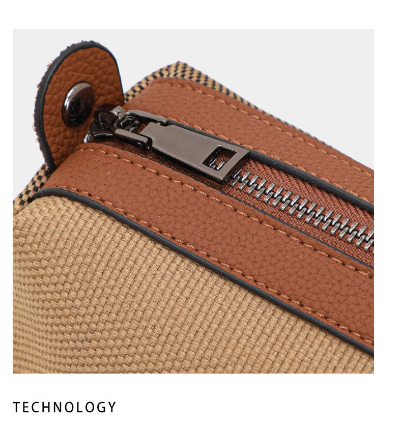 Aidrani  2025 New retro checkered women's handbag, large capacity luxury bag, canvas genuine leather bag