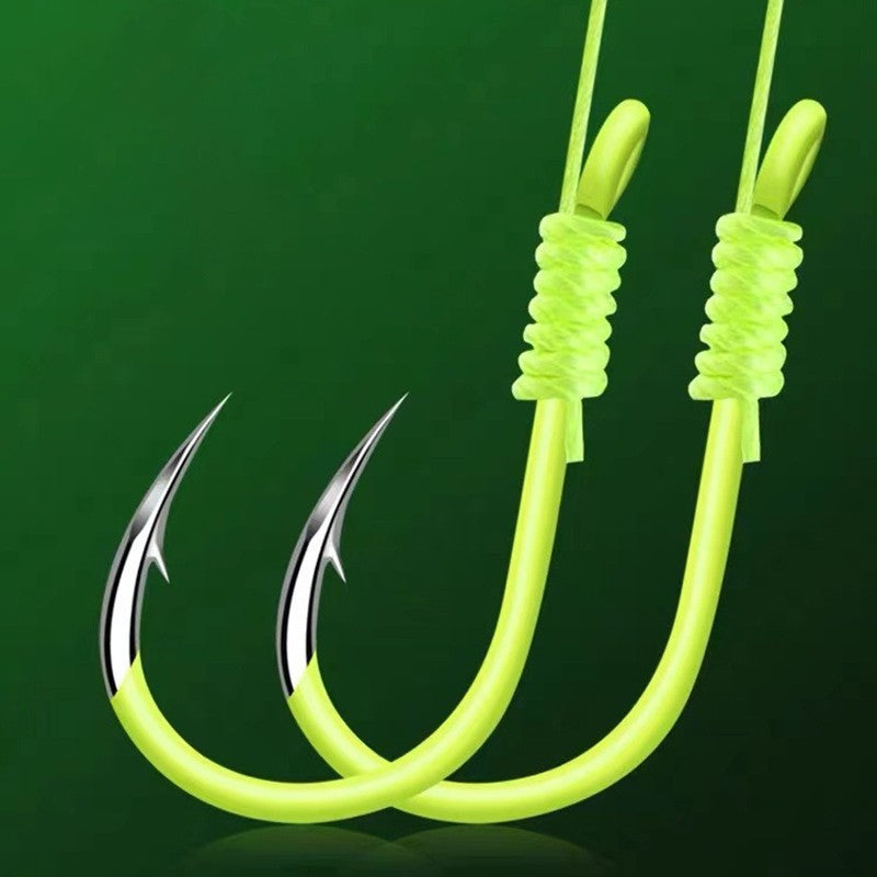 5 pçs/conjunto Anzol Fluorescente Verde Aço de Alto Carbono 8# -13# Anzóis Afiados Fortes com Mola para Pesca em Água Salgada e Doce