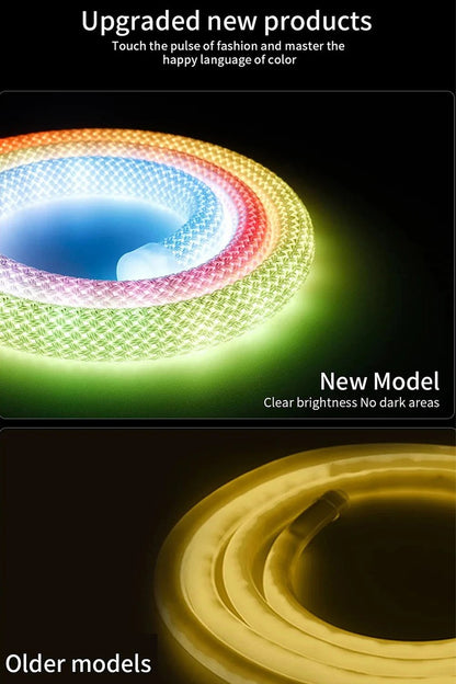 360 Degree Round Reticulate Neon LED Strip with Remote Control,RGBIC Nylon Flexible Dream Colorful Rope Light For Bedroom Living
