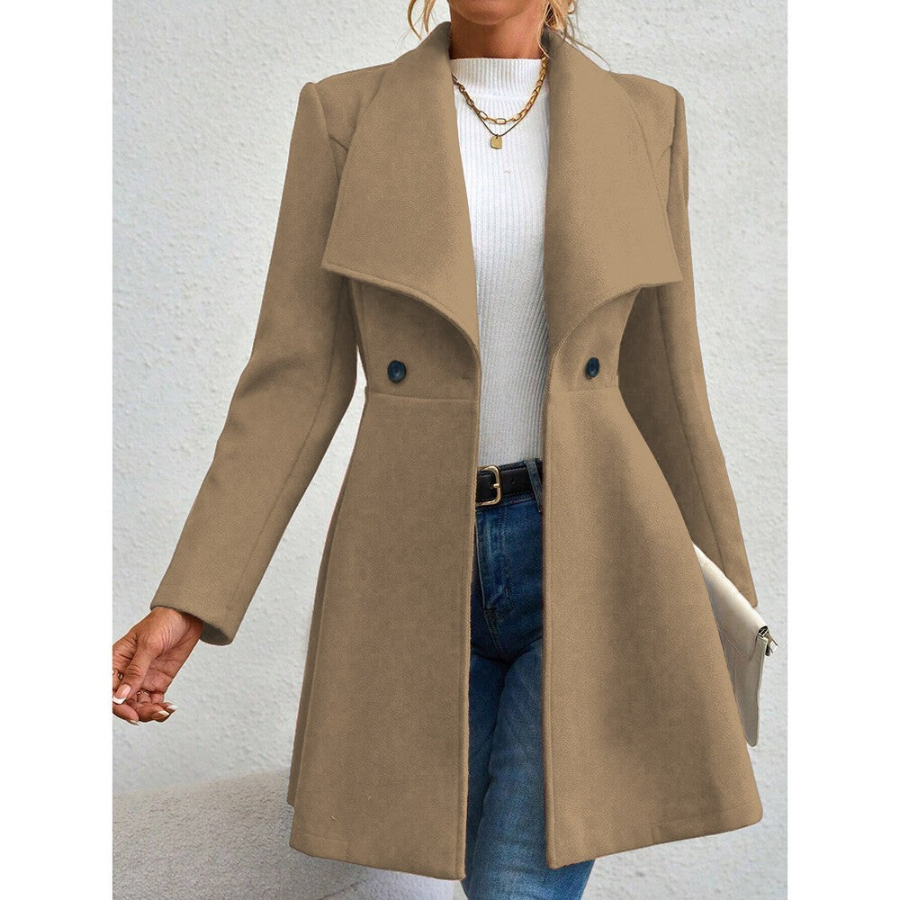 Mia Muse Women's Coats Winter Solid Color Long Sleeve Lapel Button-Up Work Coats New Year Red Valentine's Day Gift Outerwears
