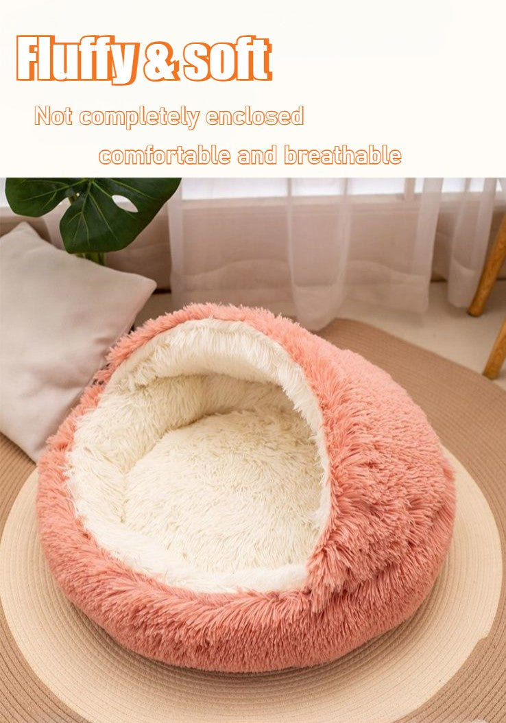Cama para Pets 2 em 1 de Pelúcia Macia 50CM com Cobertura Redonda Cama para Gatos Colchão para Filhotes Quente Ninho Caverna para Cães Pequenos Tapetes